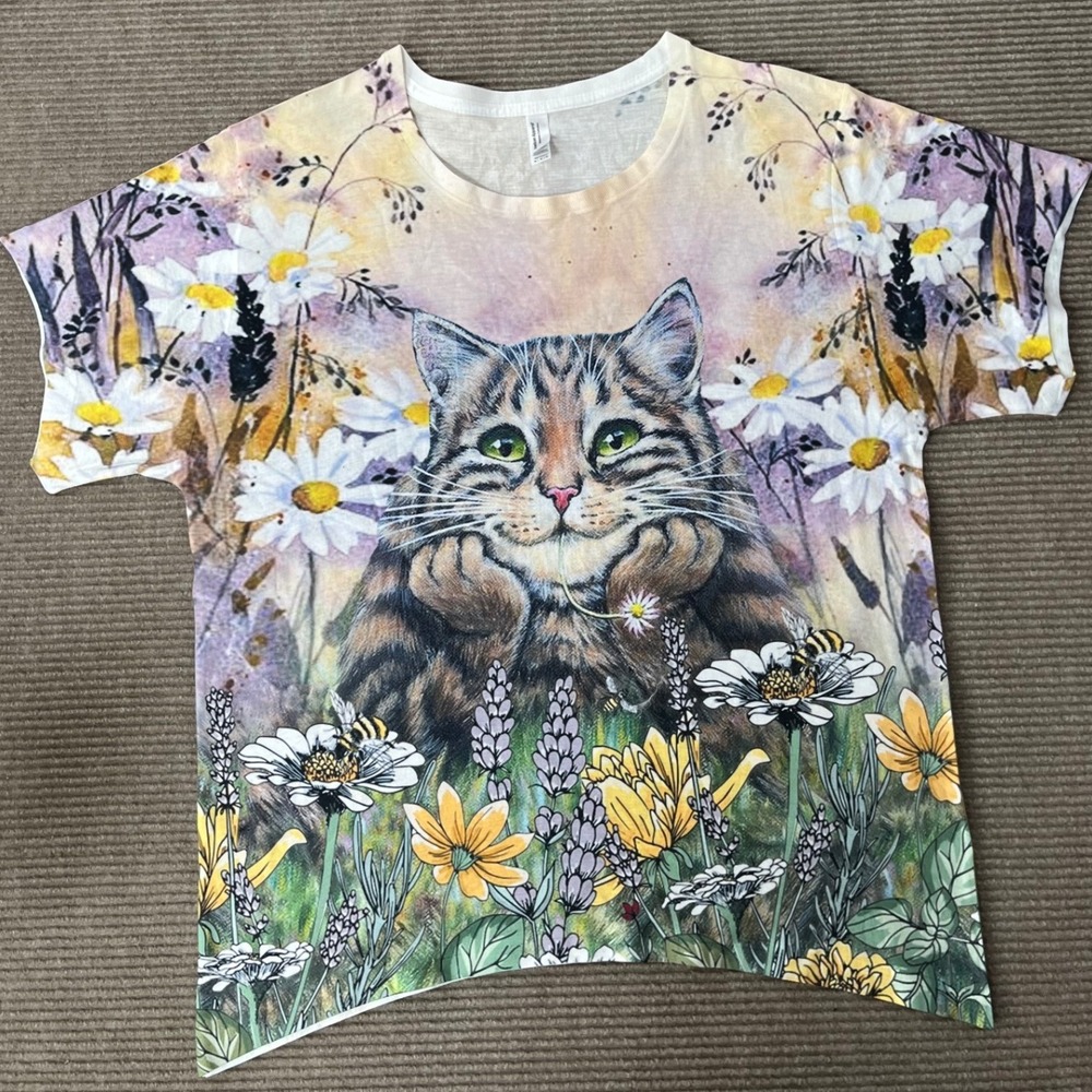 American Apparel Cat Flower All Over Print‎ Sublimation T-Shirt Mens Medium